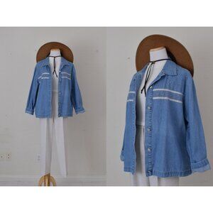 Vintage 80s  Embroidered Blue Denim‎ Shirt size 1X